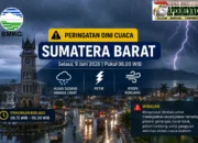 BMKG Keluarkan Peringatan Dini, Hujan Lebat dan Angin Kencang Ancam Sejumlah Wilayah Sumbar Pagi Ini