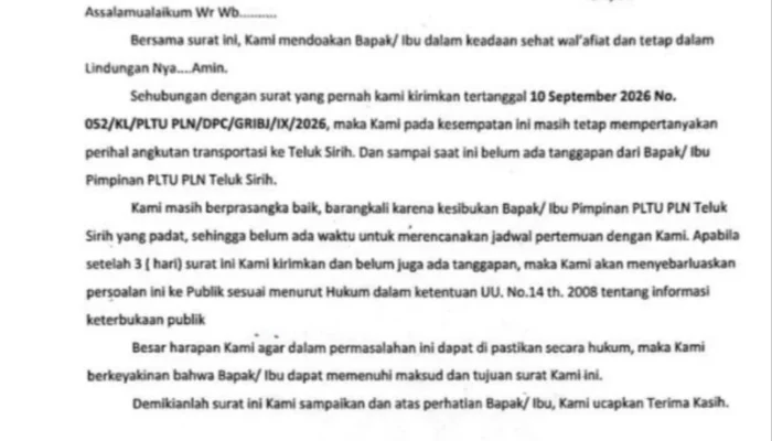 GRIB JAYA Padang Soroti Dugaan Ketidakwajaran Biaya Angkut Batu Bara ke PLTU Teluk Sirih